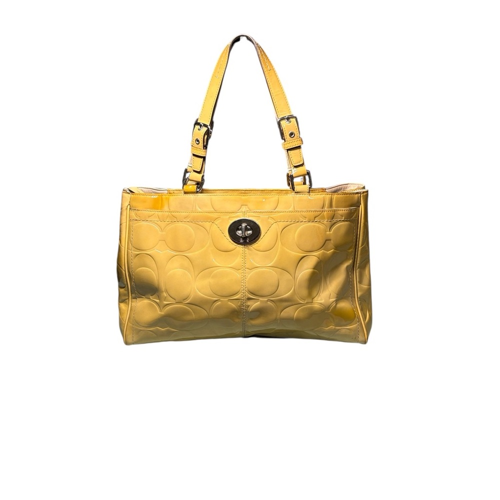 Coach Hampton Gallery Mustard Yellow Embossed Patent Leather Tote F14414 - Picture 1 of 15